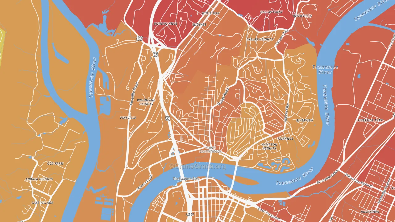 Northside Community, Chattanooga, TN Map of Vehicle Theft Rates