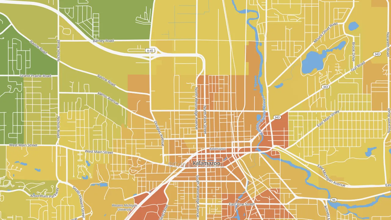 Northside, Kalamazoo, MI Map of Vehicle Theft Rates