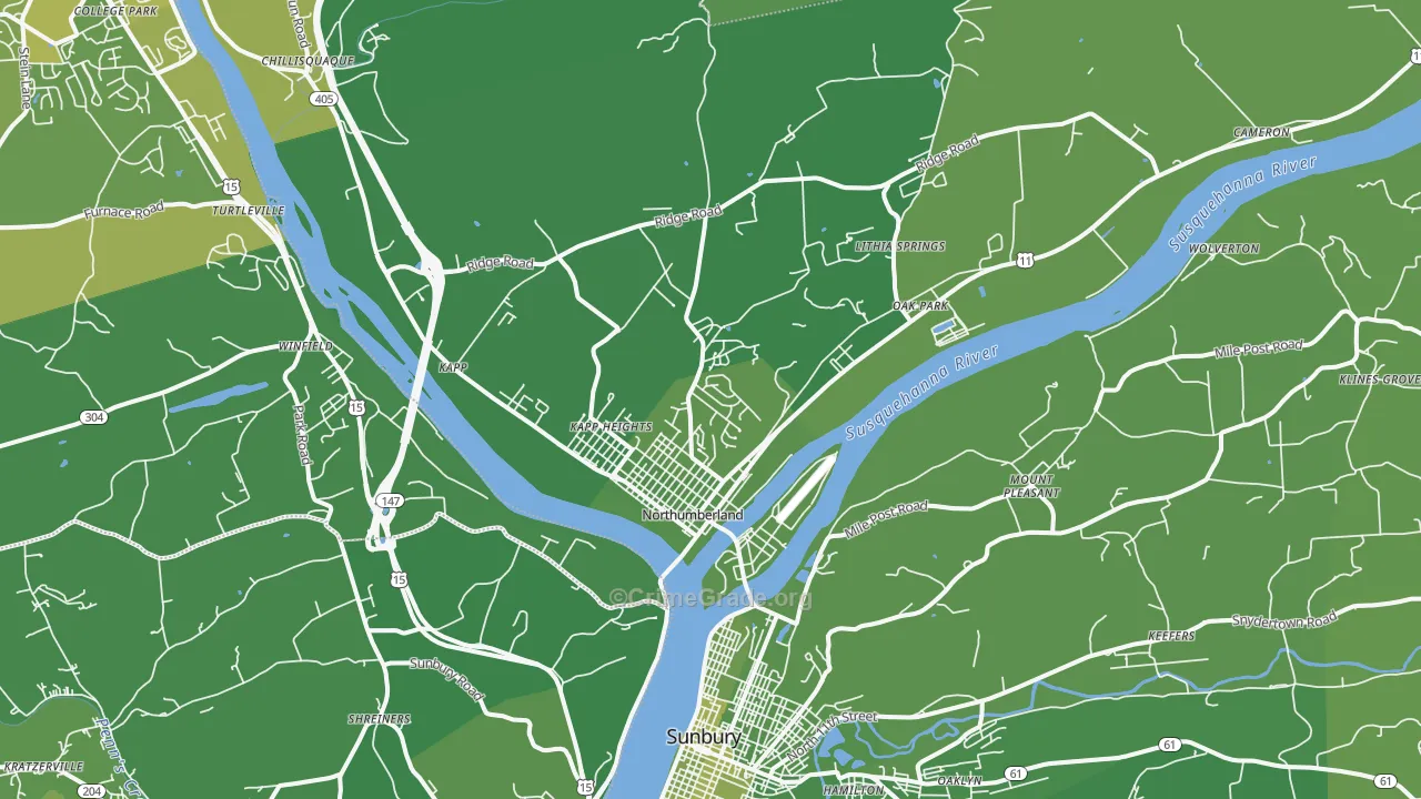 Northumberland, PA Map of Vehicle Theft Rates