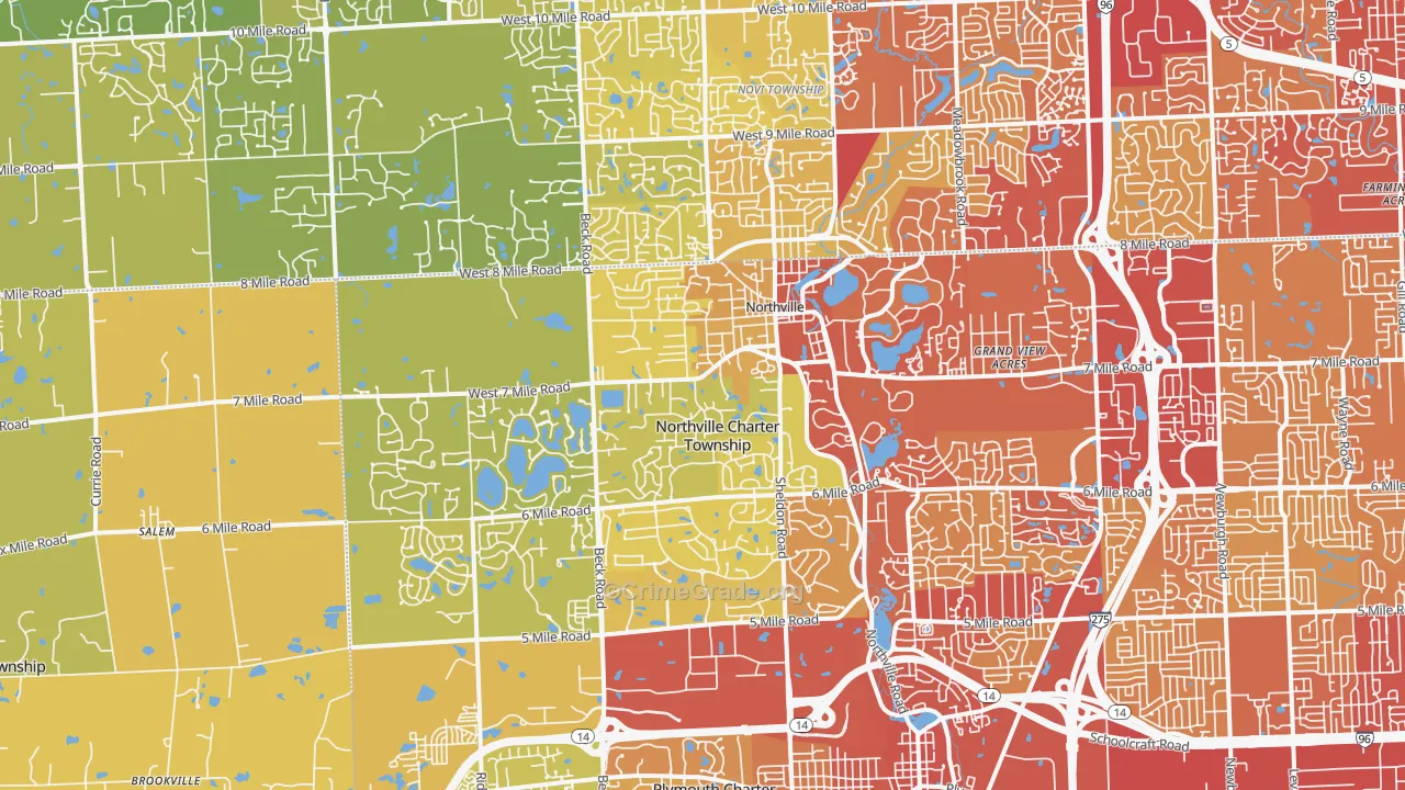 Northville, MI Map of Vehicle Theft Rates