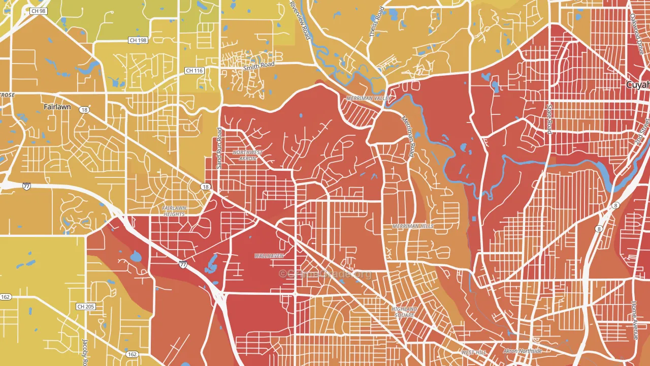 Northwest Akron, Akron, OH Map of Vehicle Theft Rates