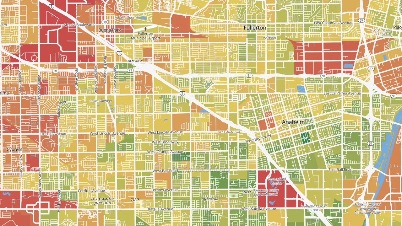 Northwest, Anaheim, CA Map of Vehicle Theft Rates
