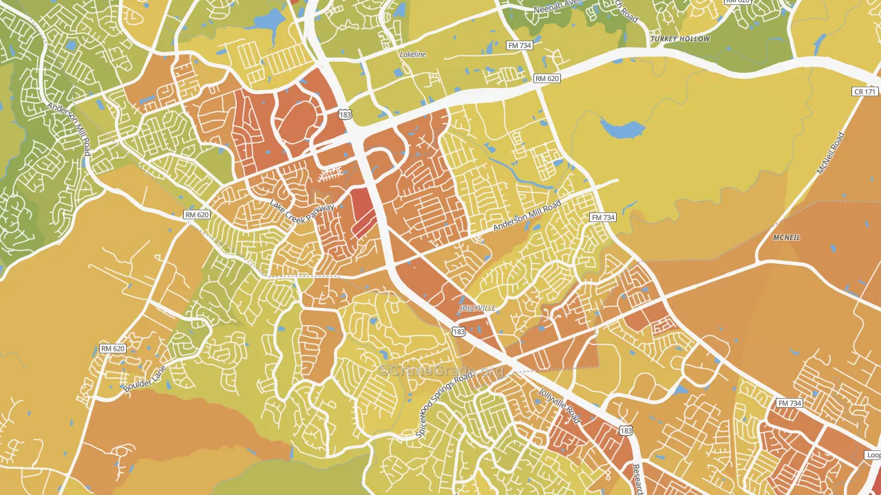 Northwest Austin, Austin, TX Map of Vehicle Theft Rates
