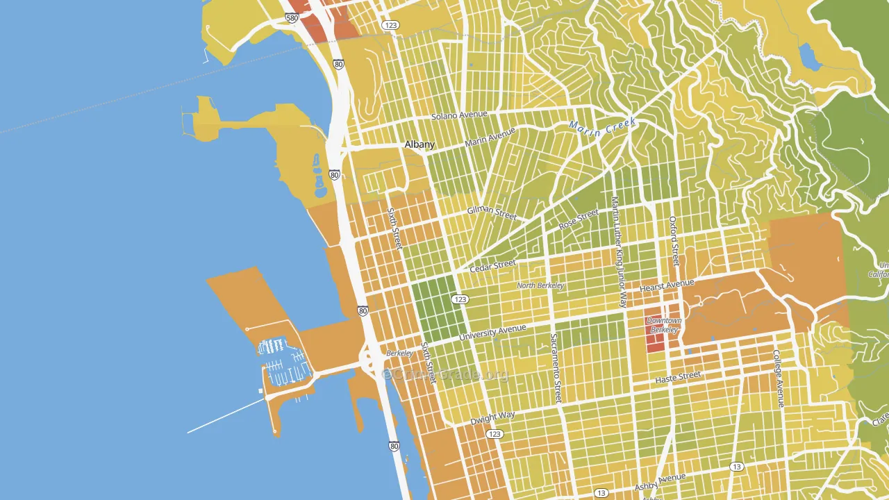 Northwest Berkeley, Berkeley, CA Map of Vehicle Theft Rates