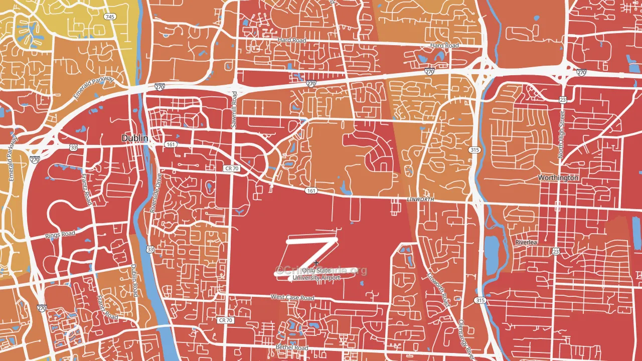Northwest, Columbus, OH Map of Vehicle Theft Rates