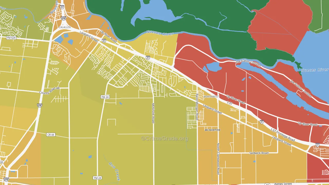 Northwest Corpus Christi, Corpus Christi, TX Map of Vehicle Theft Rates