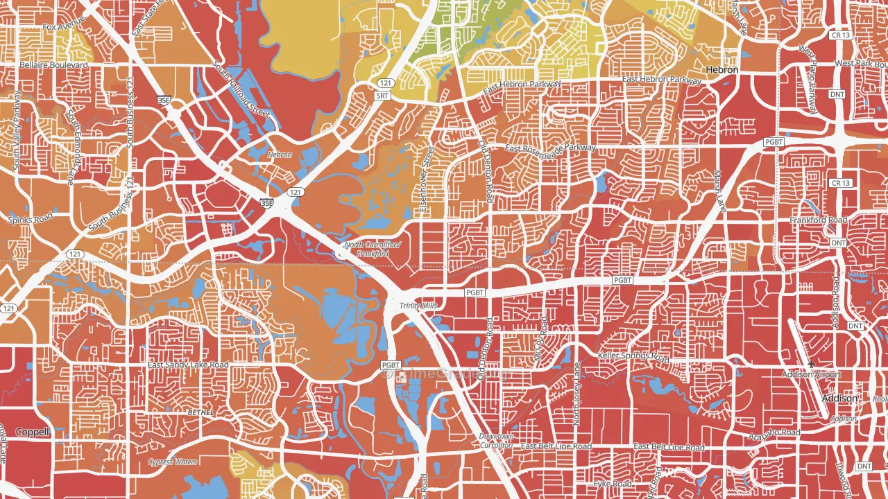 Northwest Dallas, Dallas, TX Map of Vehicle Theft Rates