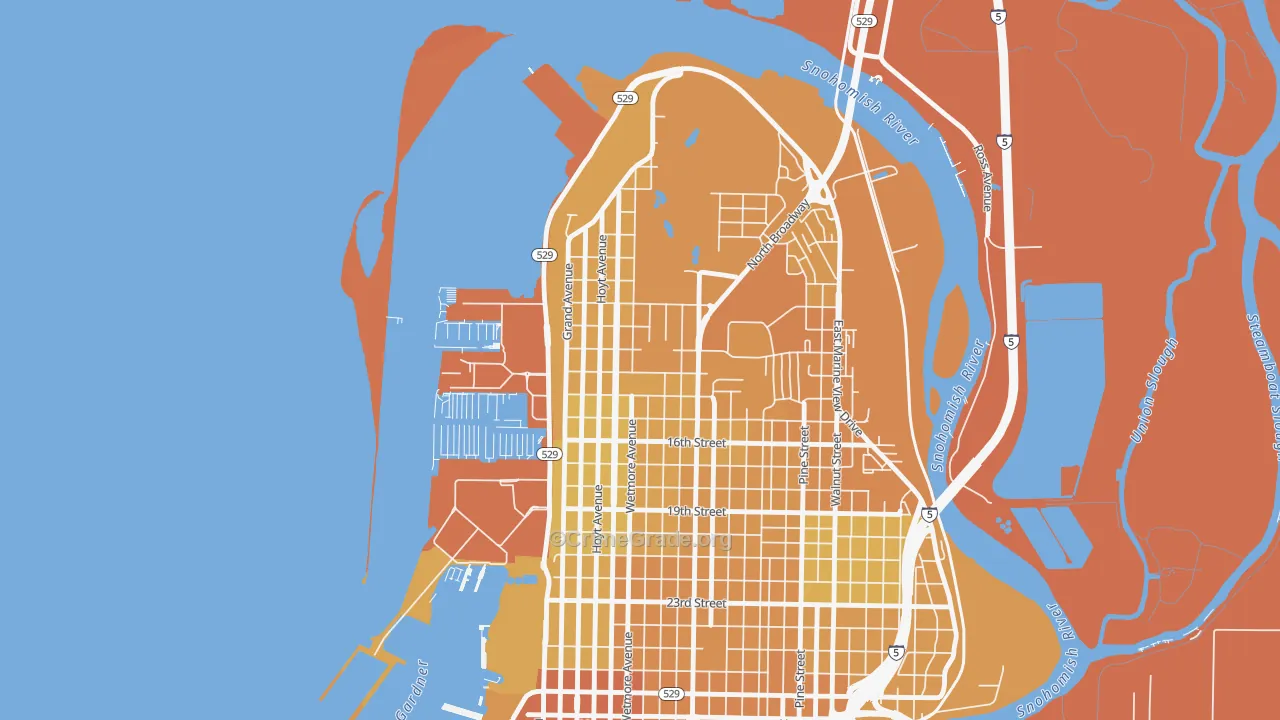 Northwest Everett, Everett, WA Map of Vehicle Theft Rates