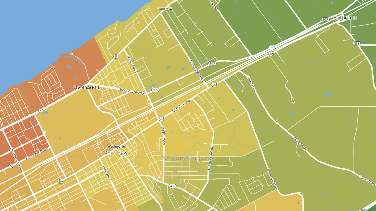 Northwest Harborcreek, PA Map of Vehicle Theft Rates