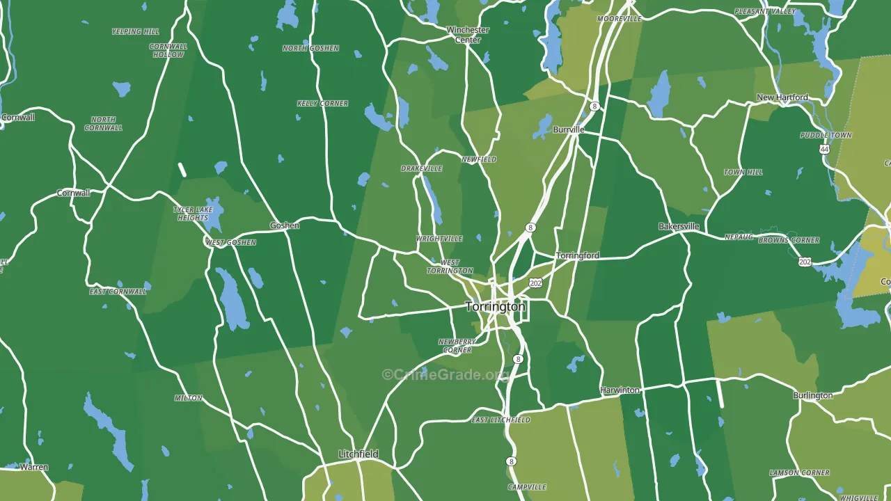 Northwest Hills Planning Region, CT Map of Vehicle Theft Rates