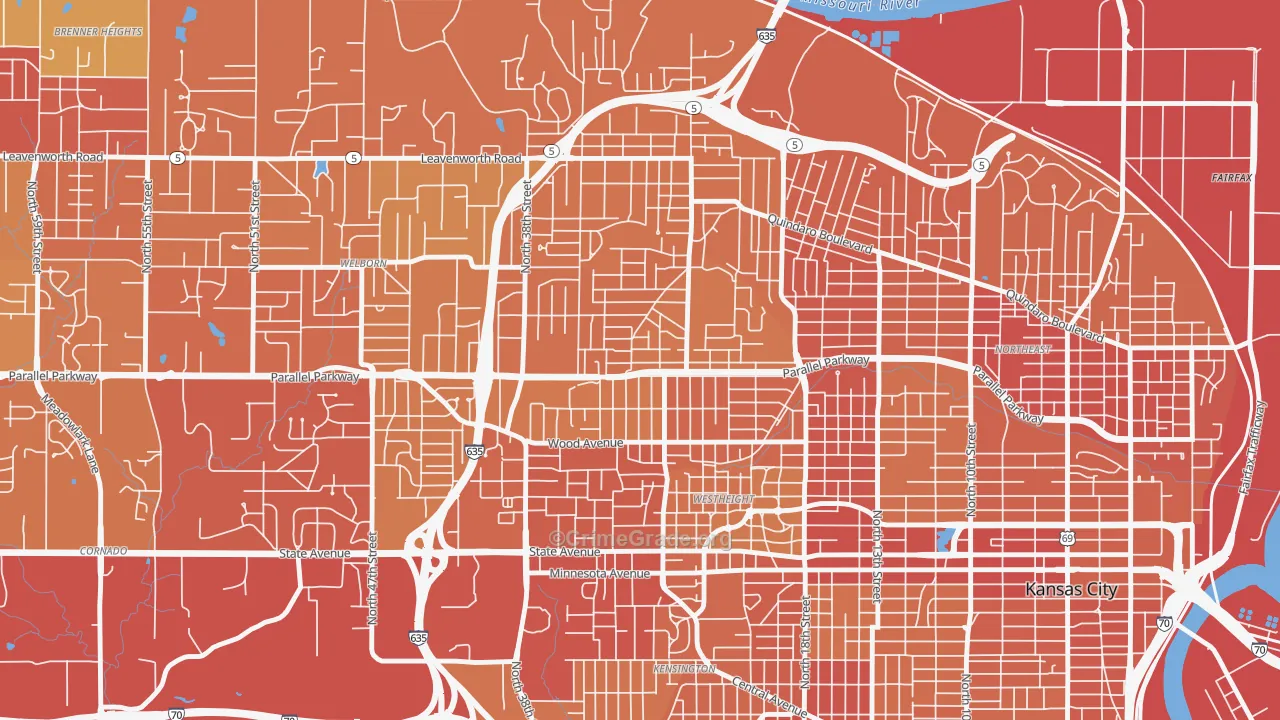 Northwest, Kansas City, KS Map of Vehicle Theft Rates