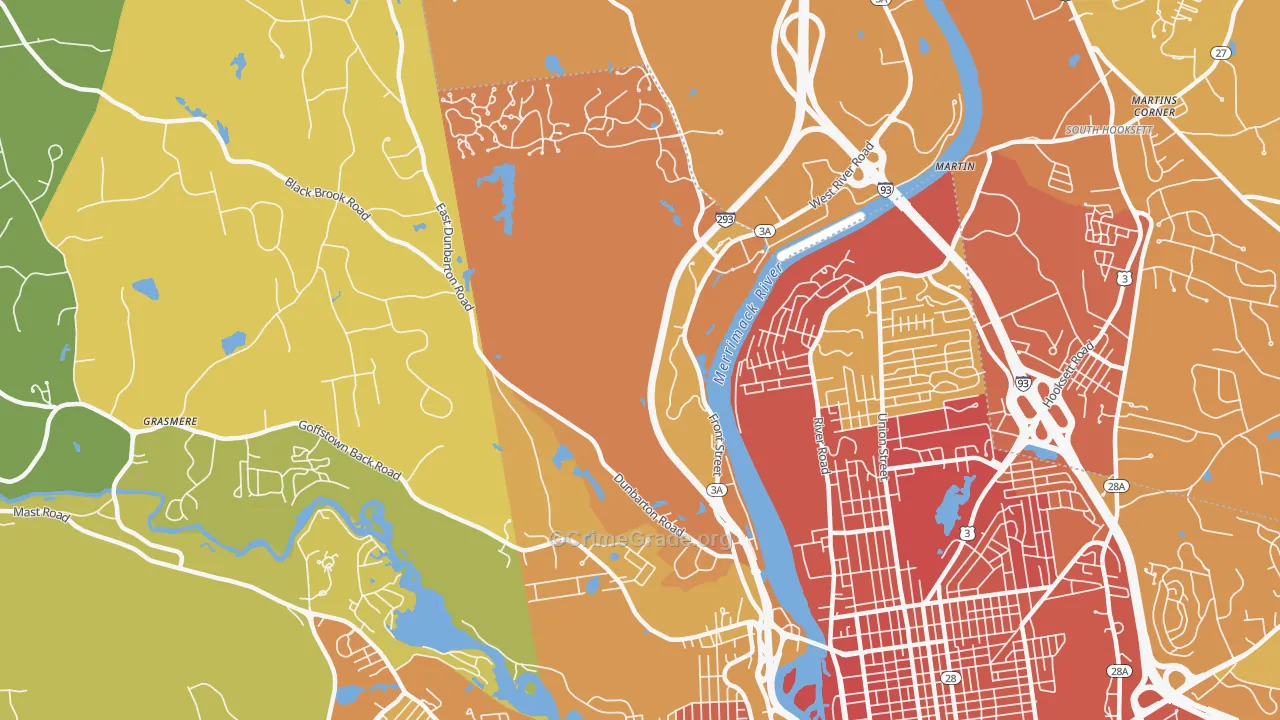Northwest, Manchester, NH Map of Vehicle Theft Rates