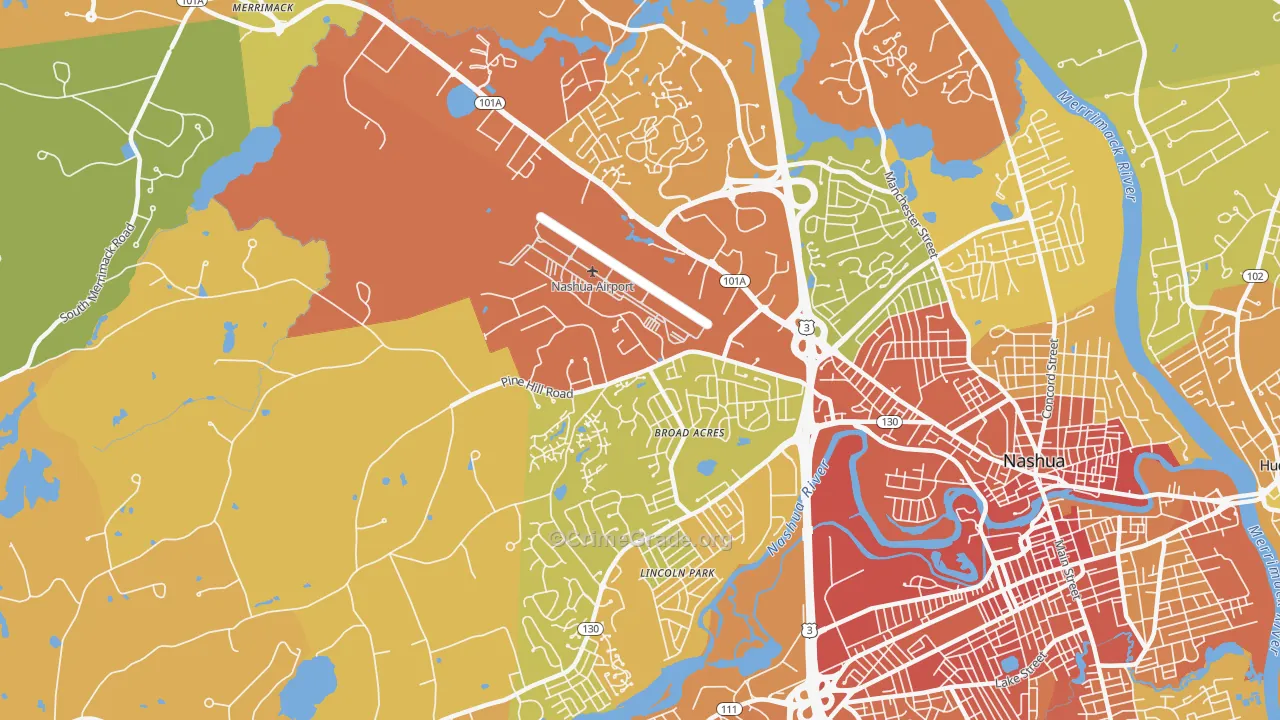 Northwest Nashua, Nashua, NH Map of Vehicle Theft Rates