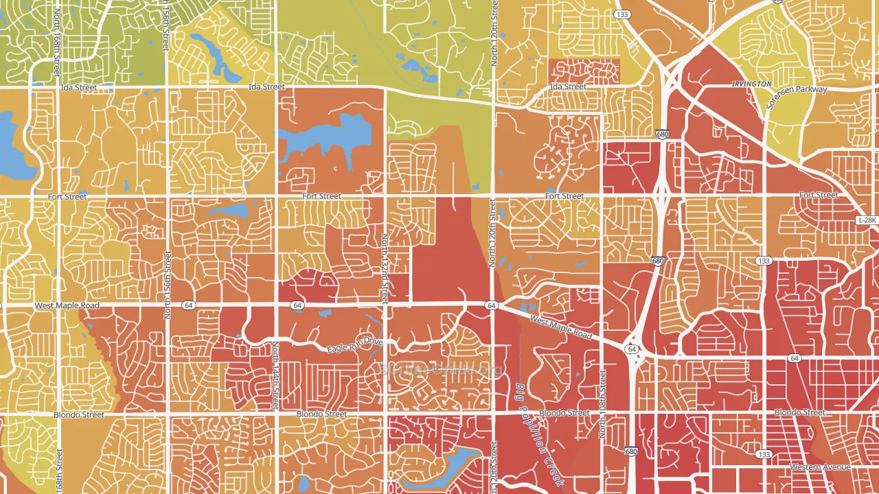 Northwest Omaha, Omaha, NE Map of Vehicle Theft Rates