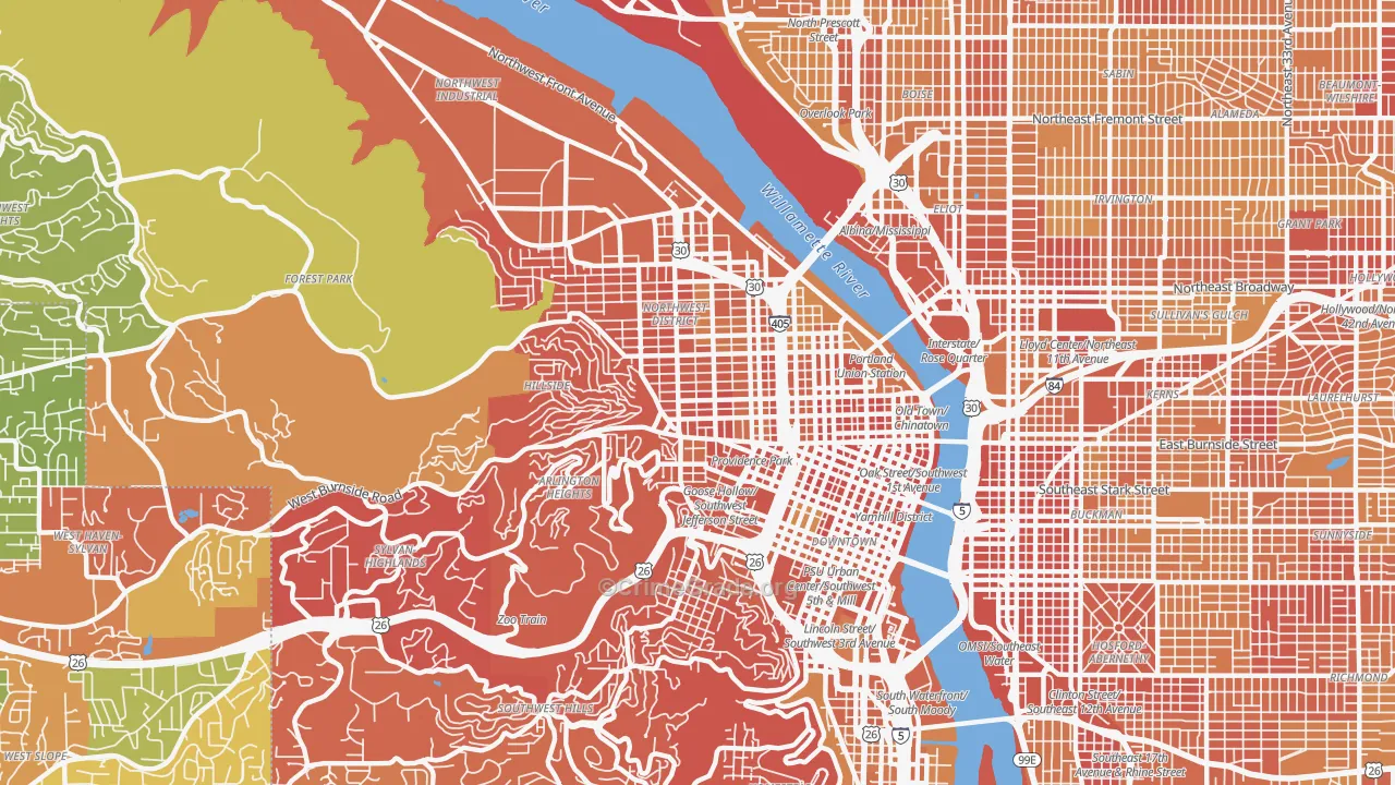 Northwest, Portland, OR Map of Vehicle Theft Rates