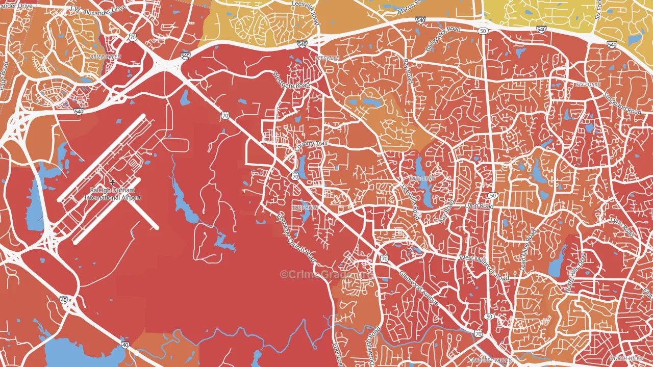 Northwest Raleigh, Raleigh, NC Map of Vehicle Theft Rates