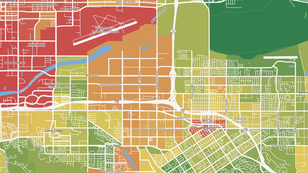 Northwest Redlands, Redlands, CA Map of Vehicle Theft Rates