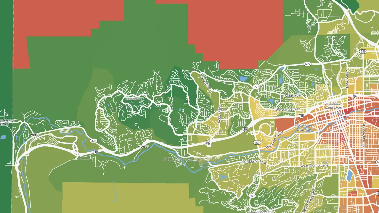 Northwest, Reno, NV Map of Vehicle Theft Rates