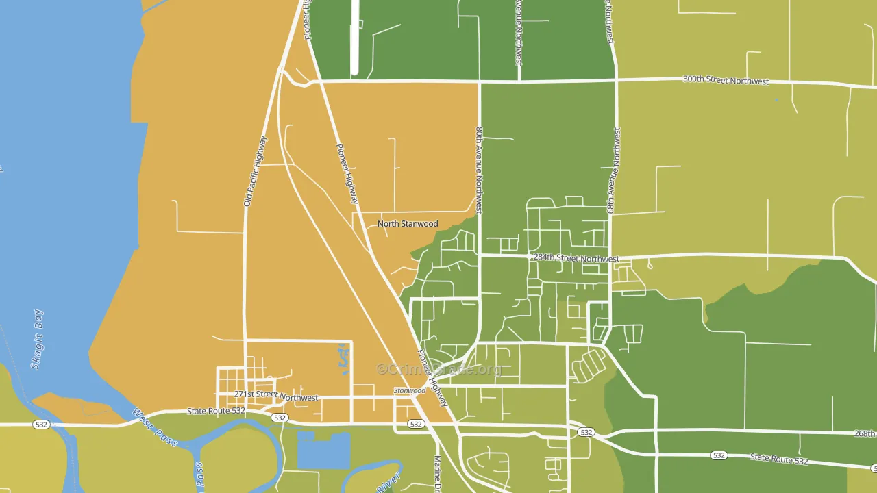Northwest Stanwood, WA Map of Vehicle Theft Rates