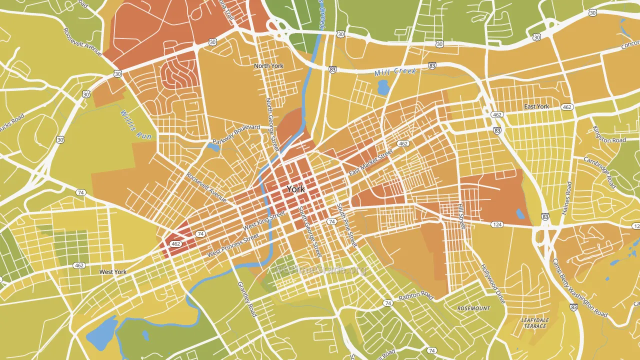 Northwest Triangle, York, PA Map of Vehicle Theft Rates