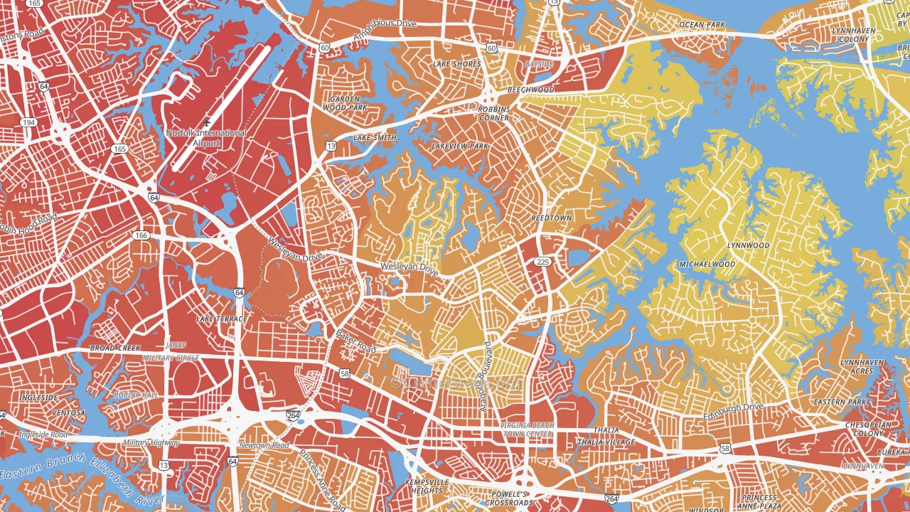 Northwest, Virginia Beach, VA Map of Vehicle Theft Rates