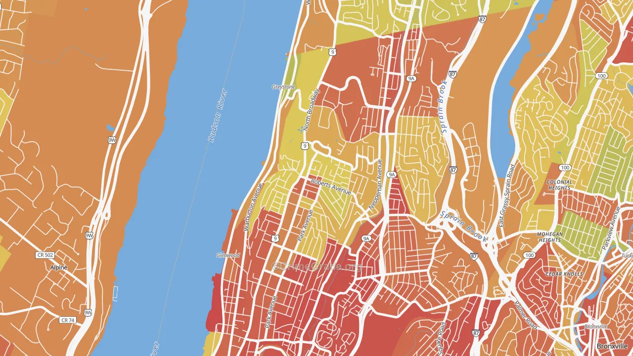 Northwest Yonkers, Yonkers, NY Map of Vehicle Theft Rates