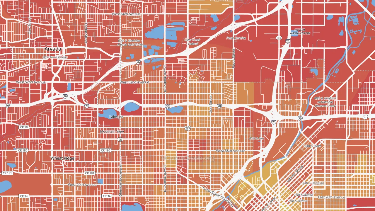 Northwestern Denver, Denver, CO Map of Vehicle Theft Rates