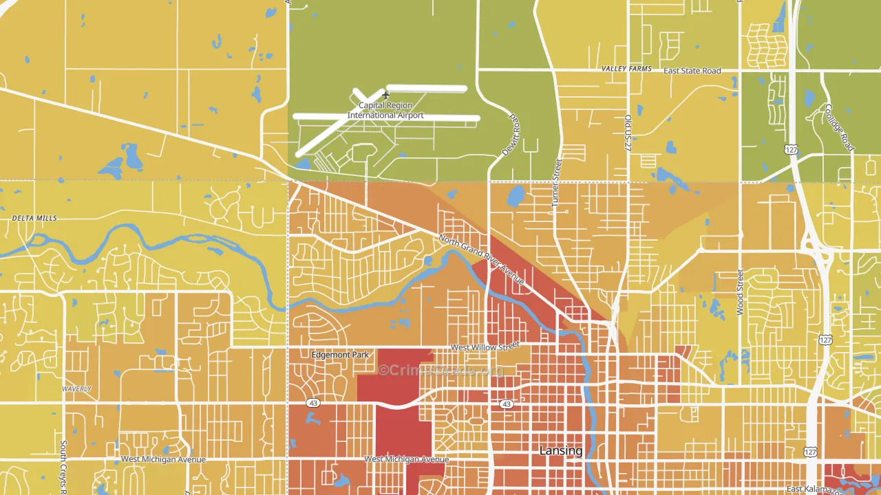 Northwestside, Lansing, MI Map of Vehicle Theft Rates