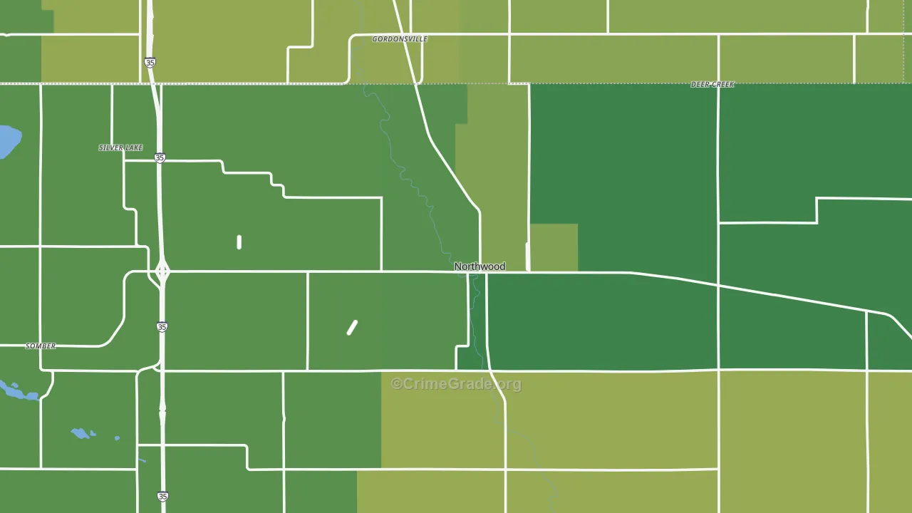 Northwood, IA Map of Vehicle Theft Rates
