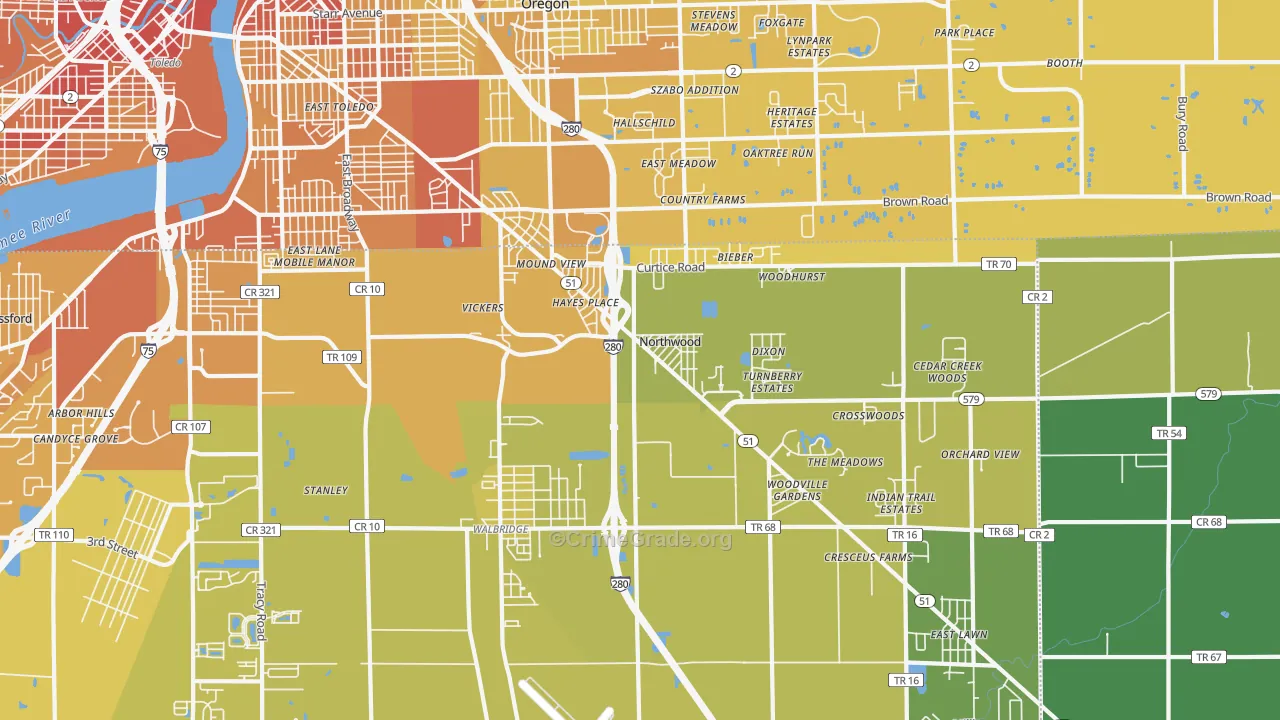 Northwood, OH Map of Vehicle Theft Rates