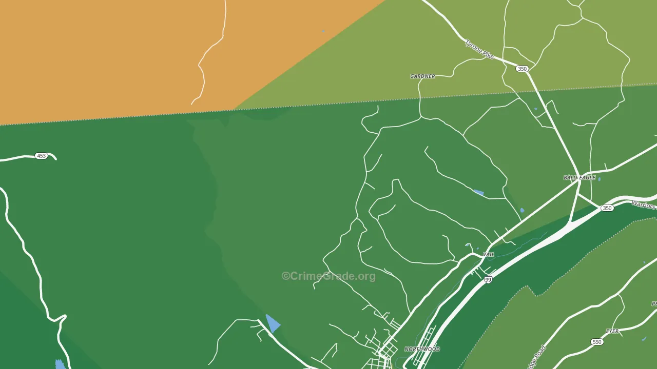 Northwood, PA Map of Vehicle Theft Rates