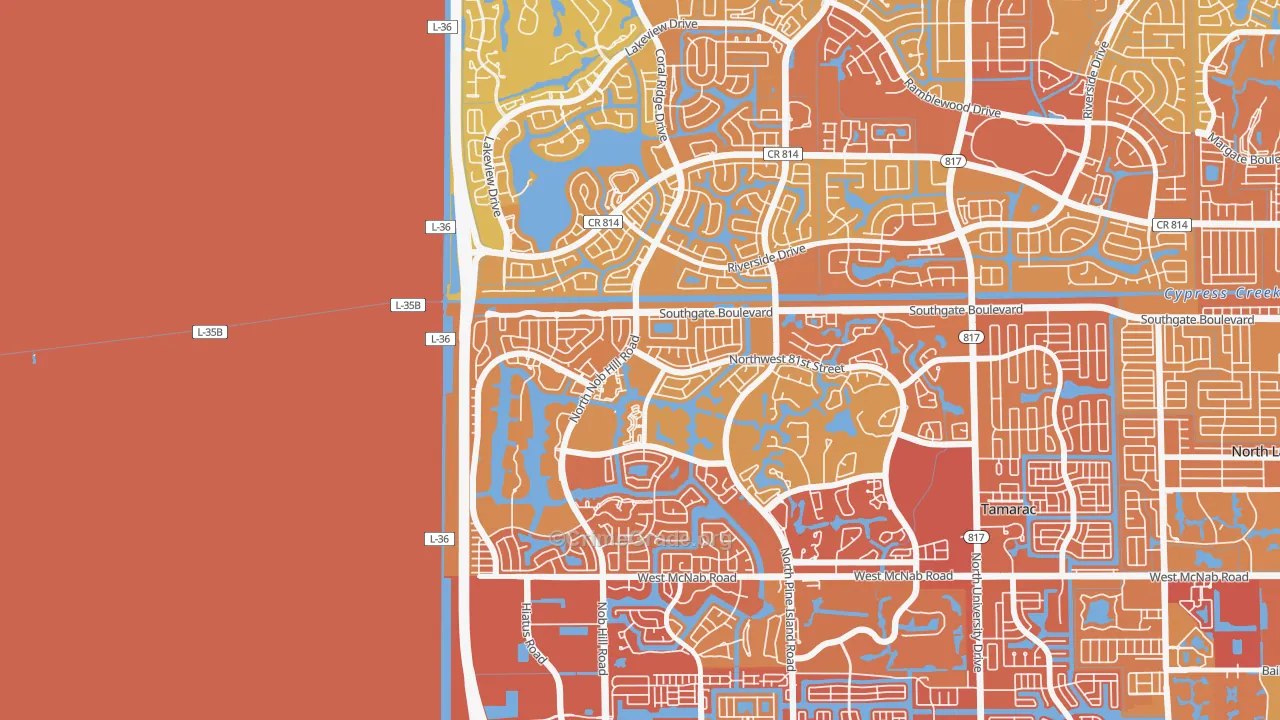 Northwood, Tamarac, FL Map of Vehicle Theft Rates