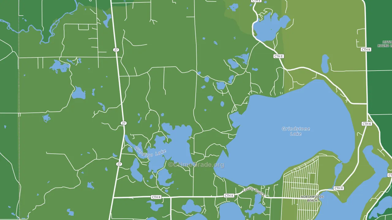 Northwoods Beach, WI Map of Vehicle Theft Rates