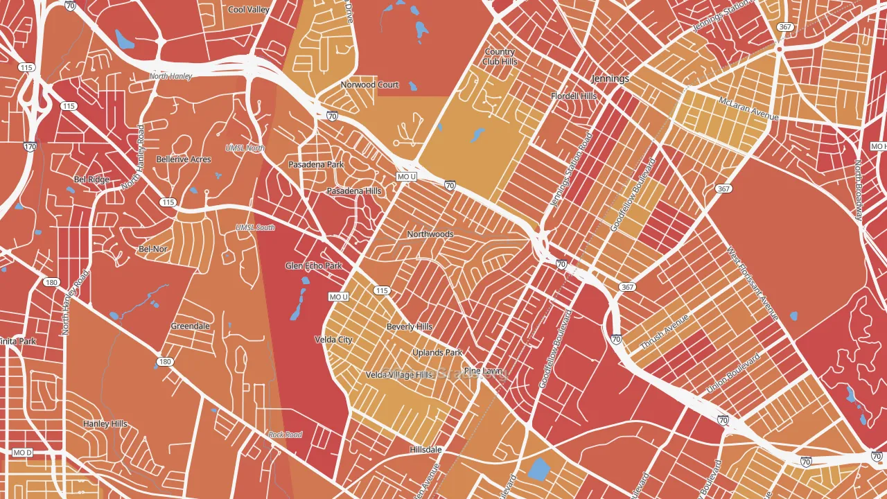 Northwoods, MO Map of Vehicle Theft Rates