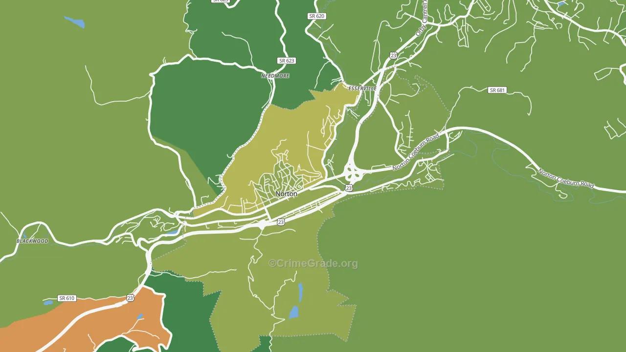 Norton City, VA Map of Vehicle Theft Rates