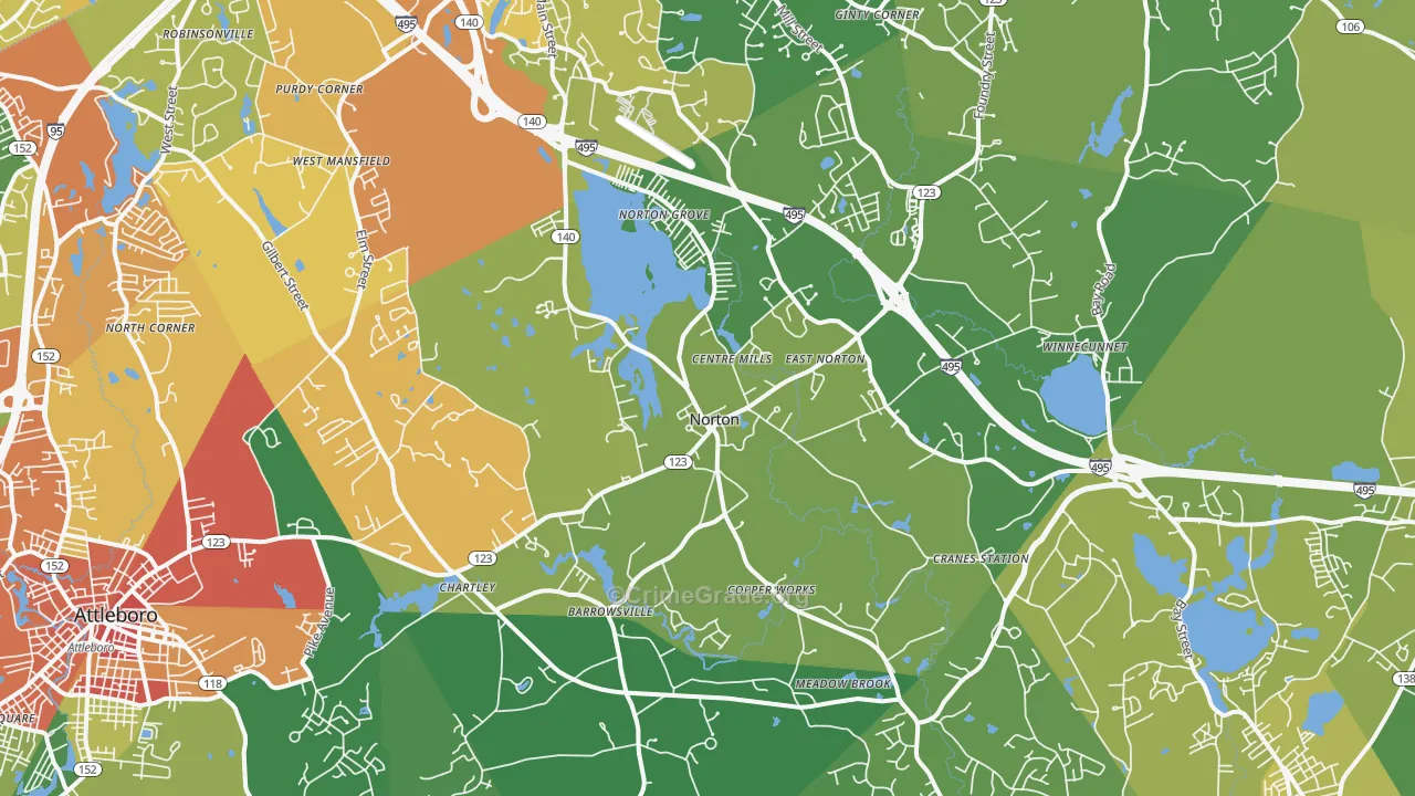 Norton, MA Map of Vehicle Theft Rates