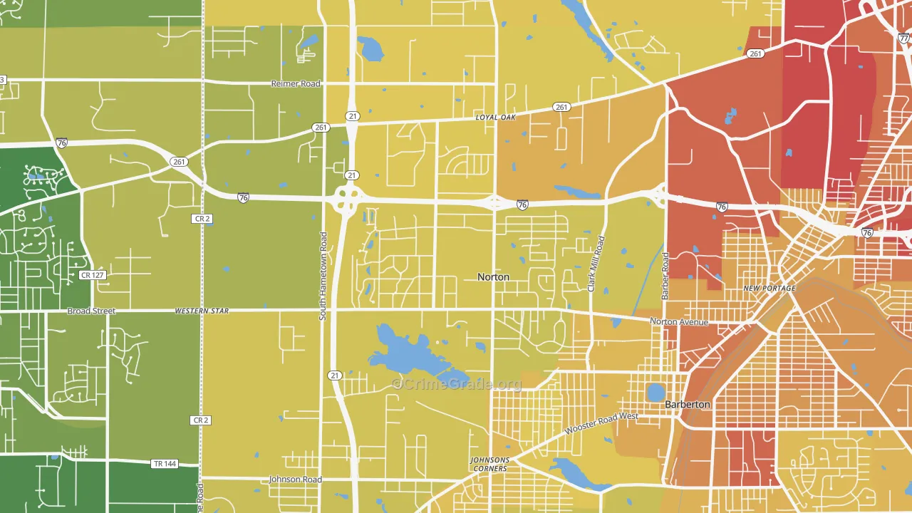 Norton, OH Map of Vehicle Theft Rates