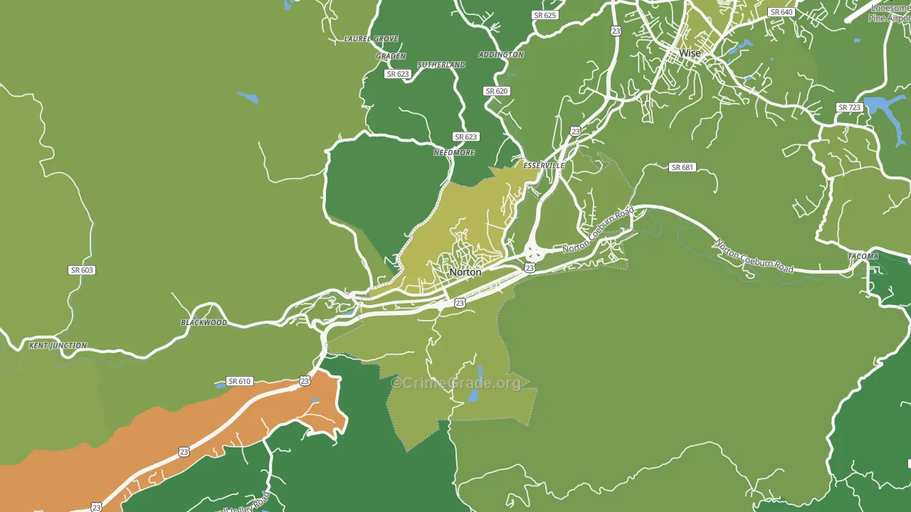 Norton, VA Map of Vehicle Theft Rates