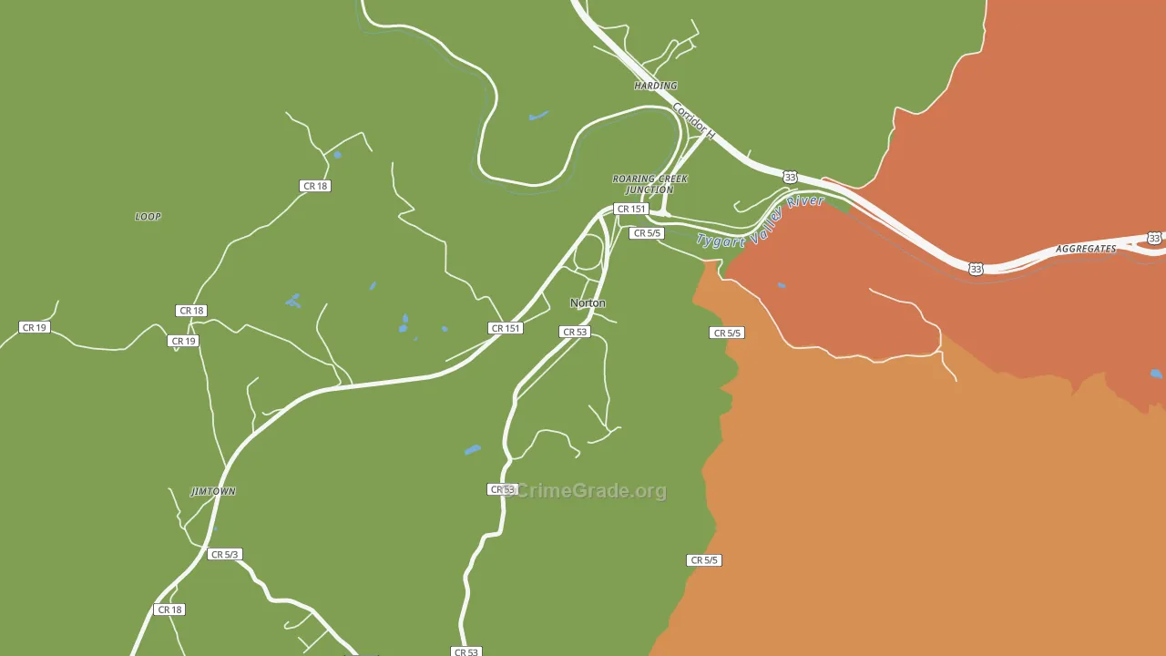 Norton, WV Map of Vehicle Theft Rates