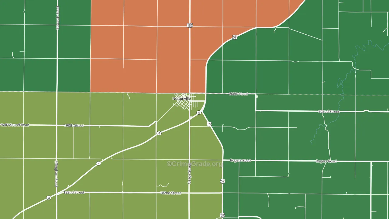 Nortonville, KS Map of Vehicle Theft Rates