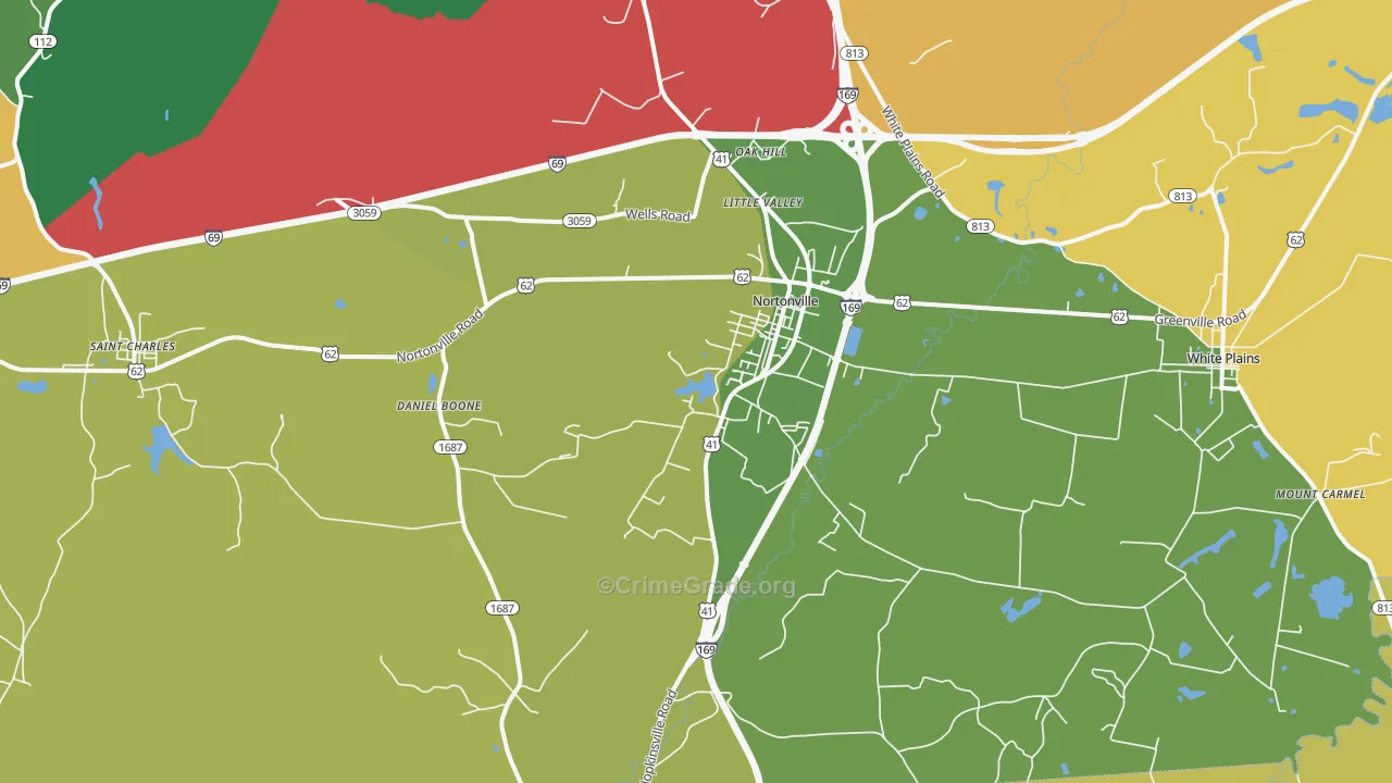 Nortonville, KY Map of Vehicle Theft Rates