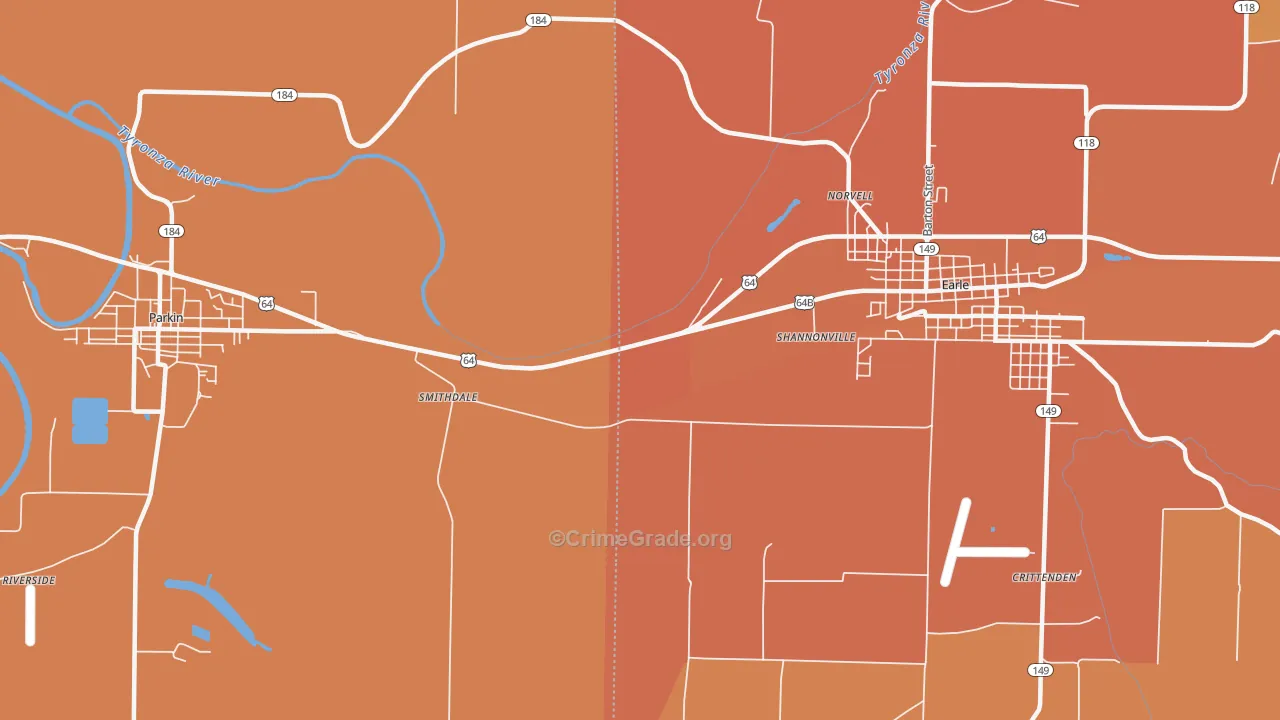 Norvell, AR Map of Vehicle Theft Rates
