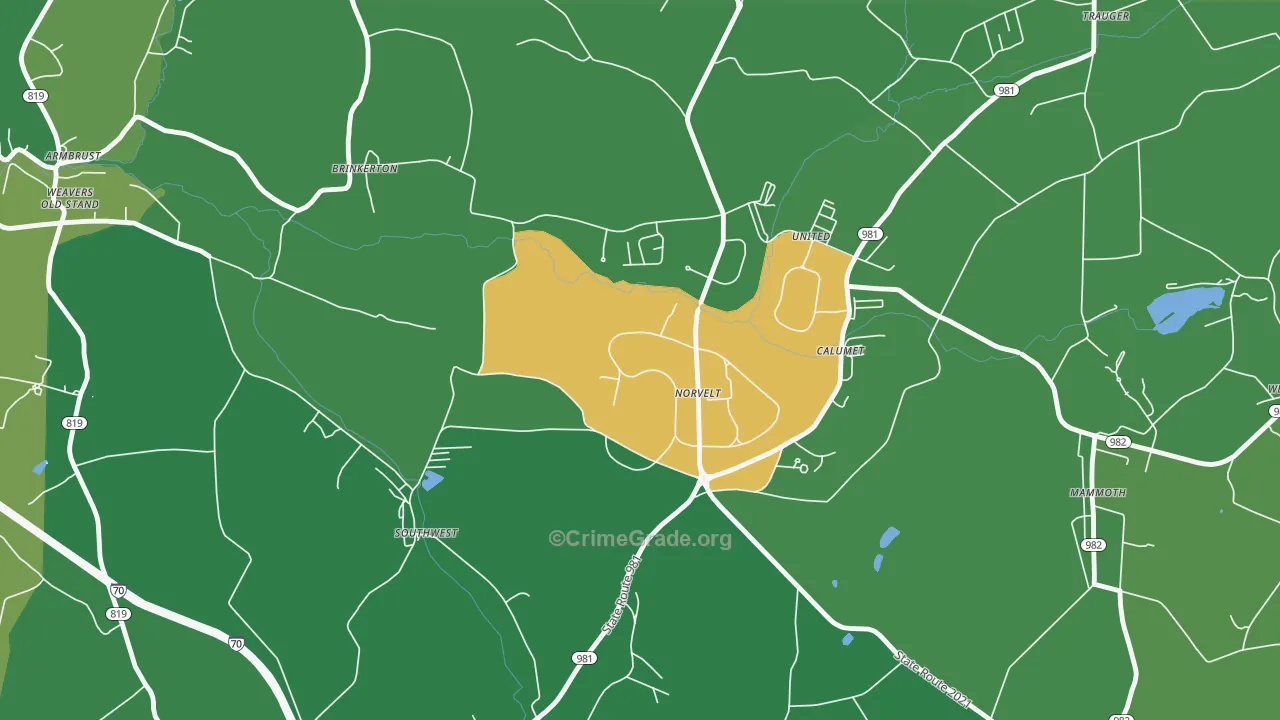 Norvelt, PA Map of Vehicle Theft Rates