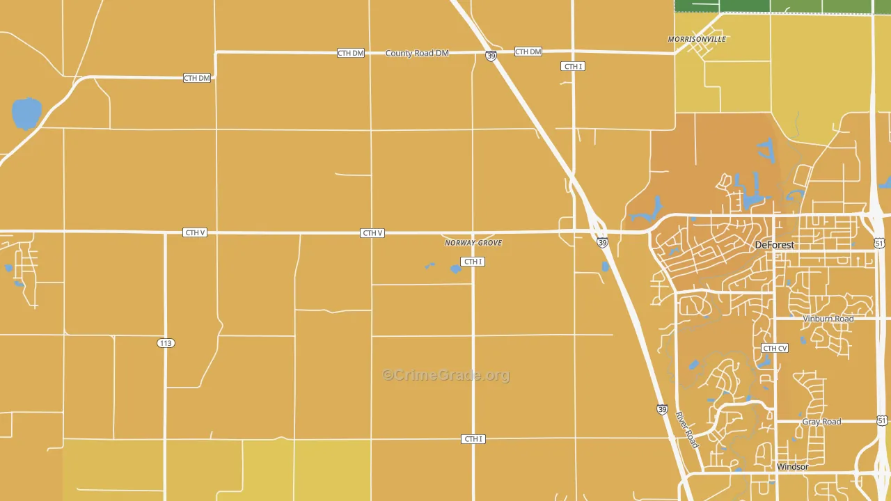 Norway Grove, WI Map of Vehicle Theft Rates