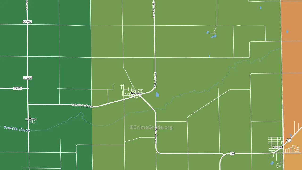 Norway, IA Map of Vehicle Theft Rates