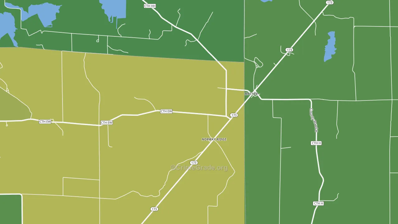 Norway Ridge, WI Map of Vehicle Theft Rates