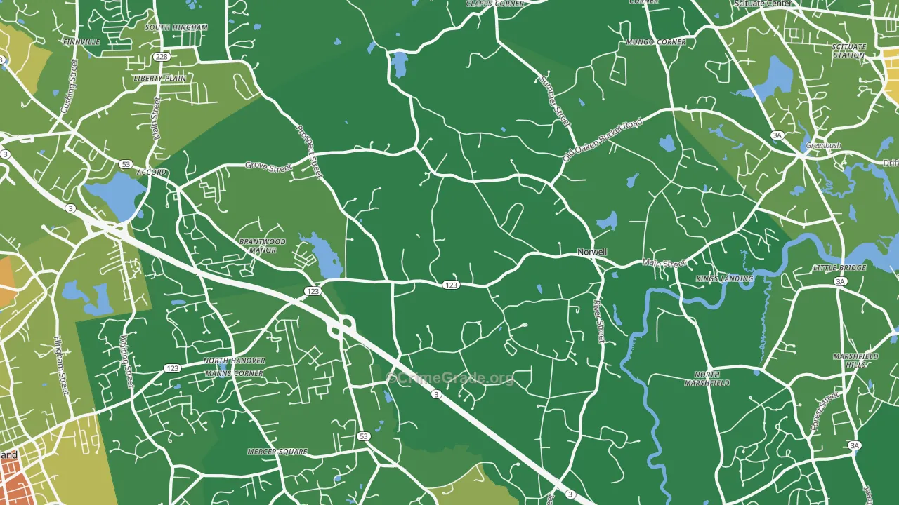 Norwell, MA Map of Vehicle Theft Rates