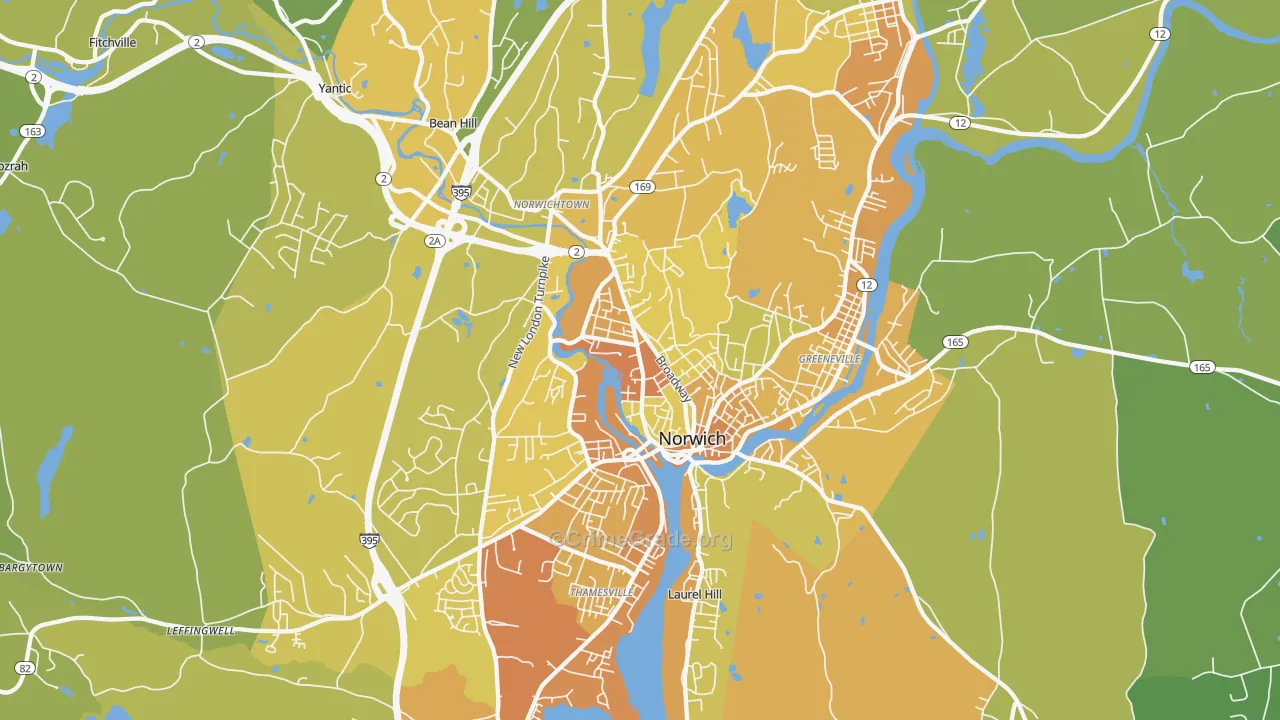 Norwich, CT Map of Vehicle Theft Rates