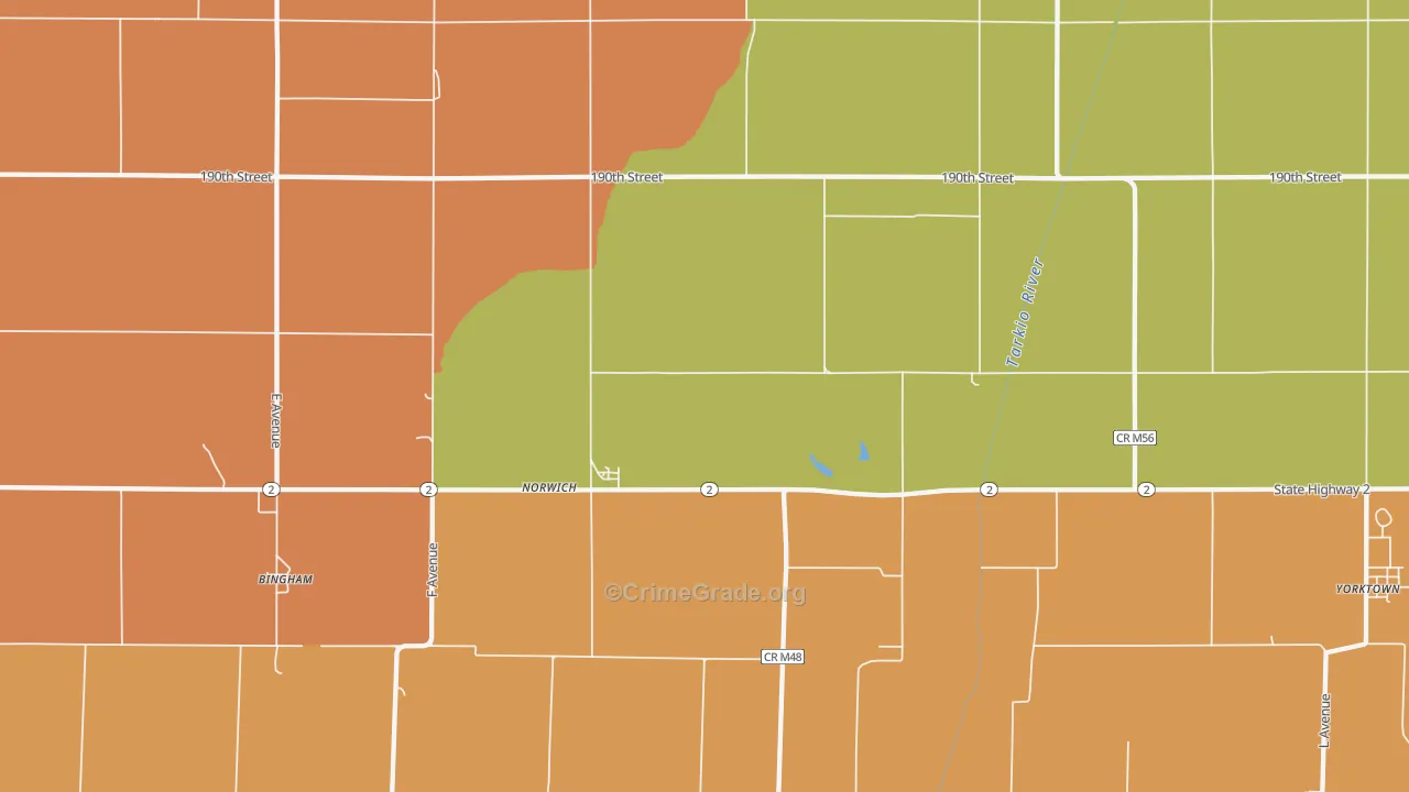 Norwich, IA Map of Vehicle Theft Rates