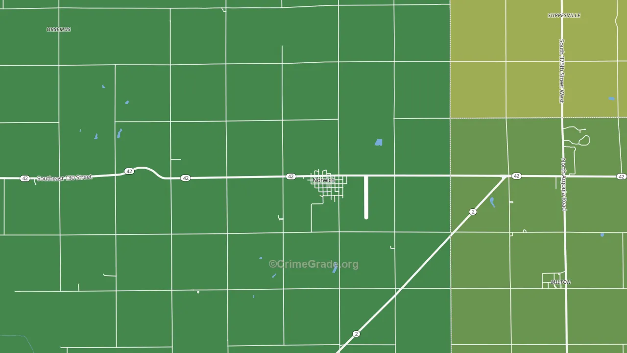 Norwich, KS Map of Vehicle Theft Rates
